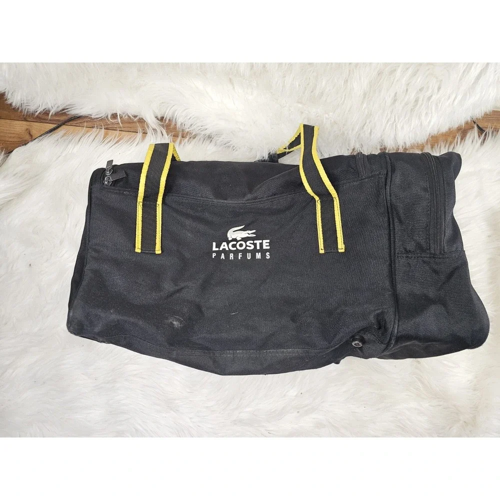 Lacoste Men's/Women's Traveler Weekender Adjustable strap Tote Bag Black & Neon